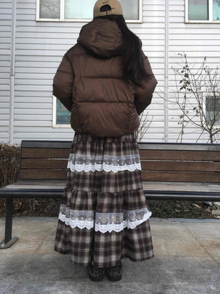Hippie Check Lace Tiered Maxi Skirt