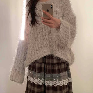 Fuzzy Angora V-neck Loose Fit Knit