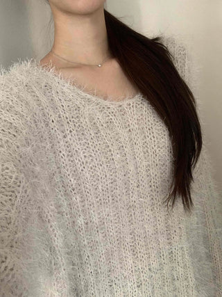 Fuzzy Angora V-neck Loose Fit Knit