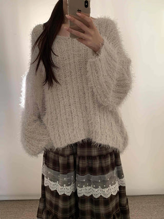 Fuzzy Angora V-neck Loose Fit Knit