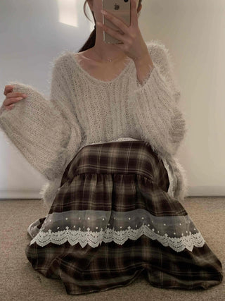 Fuzzy Angora V-neck Loose Fit Knit