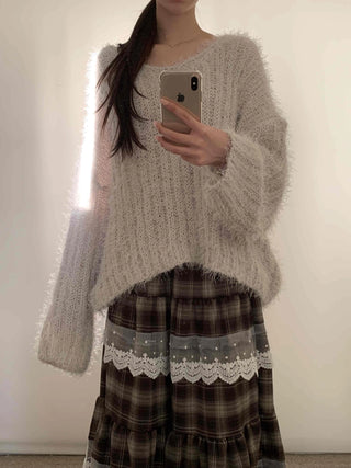 Fuzzy Angora V-neck Loose Fit Knit