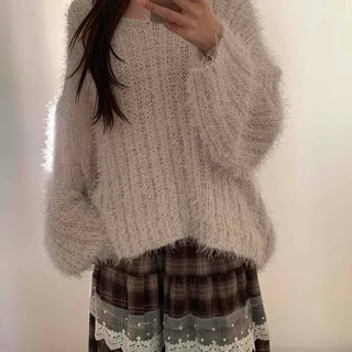 Fuzzy Angora V-neck Loose Fit Knit