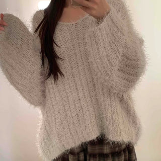 Fuzzy Angora V-neck Loose Fit Knit