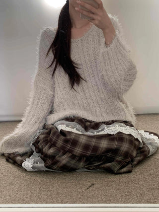 Fuzzy Angora V-neck Loose Fit Knit