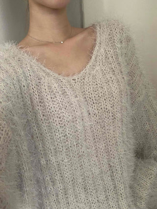 Fuzzy Angora V-neck Loose Fit Knit