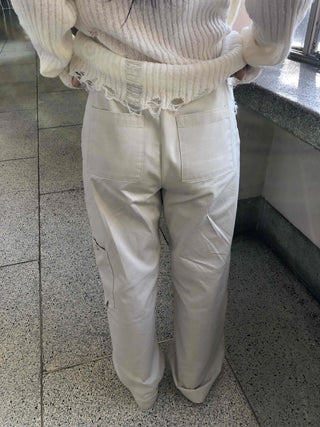 Wide Long Pants with Back Flap Pocket Drawstring