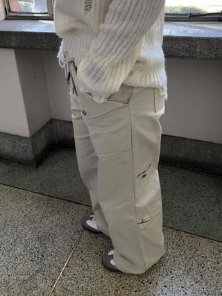 Wide Long Pants with Back Flap Pocket Drawstring