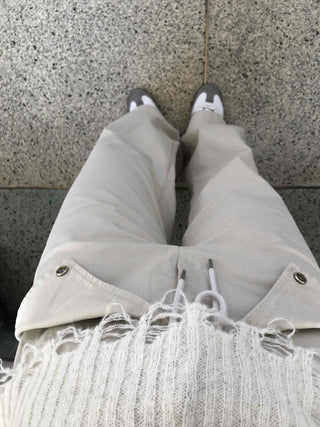 Wide Long Pants with Back Flap Pocket Drawstring