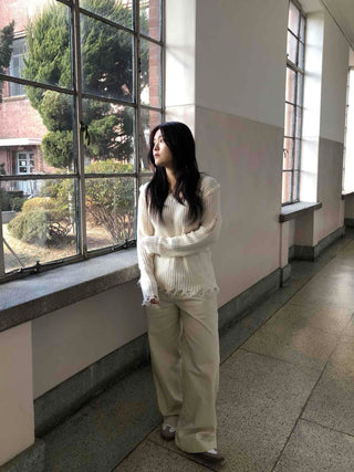 Wide Long Pants with Back Flap Pocket Drawstring