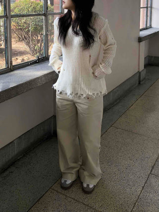 Wide Long Pants with Back Flap Pocket Drawstring