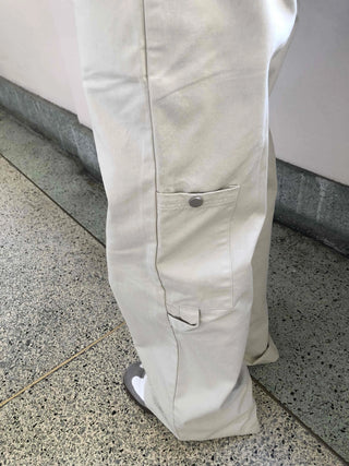 Wide Long Pants with Back Flap Pocket Drawstring