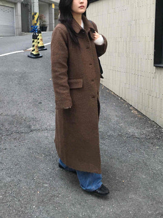 Heathered Two-Way Collarless Double Pocket Maxi Coat