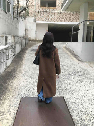 Heathered Two-Way Collarless Double Pocket Maxi Coat