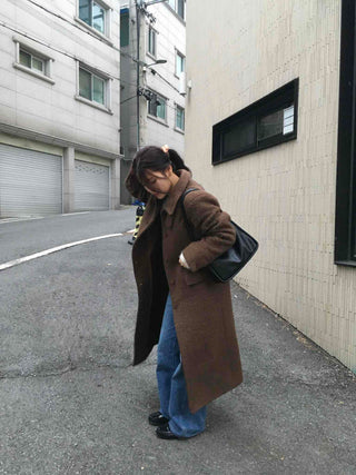 Heathered Two-Way Collarless Double Pocket Maxi Coat