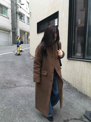 Heathered Two-Way Collarless Double Pocket Maxi Coat