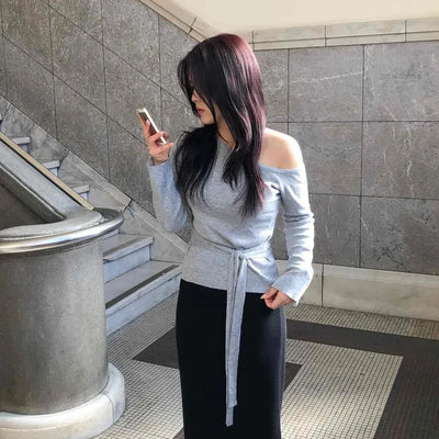 Soft Touch Off-Shoulder Wrap String Knit