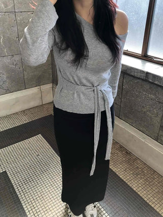 Soft Touch Off-Shoulder Wrap String Knit