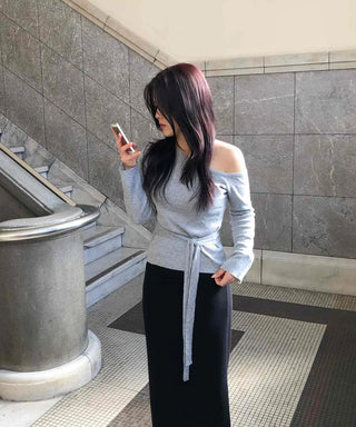 Soft Touch Off-Shoulder Wrap String Knit