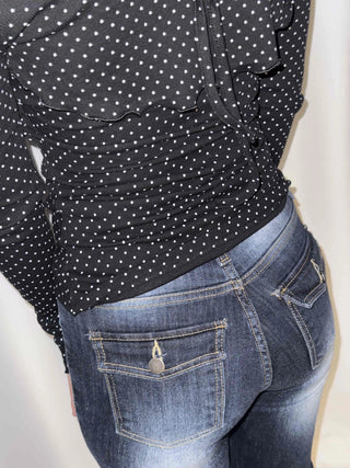 Coated leather texture mid-rise flare denim pants