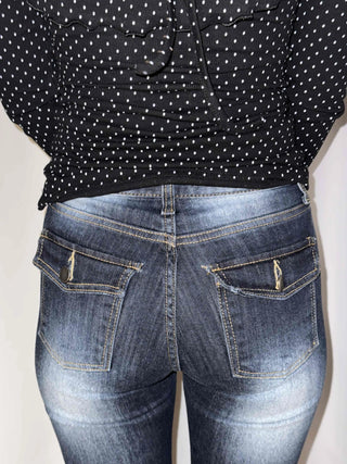 Coated leather texture mid-rise flare denim pants