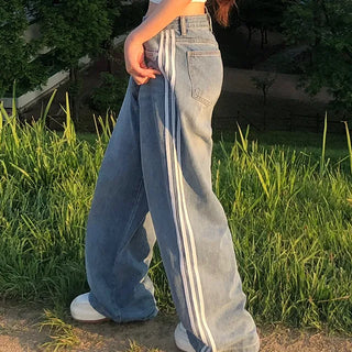 Sura Three-Stripe String Wide Denim Pants