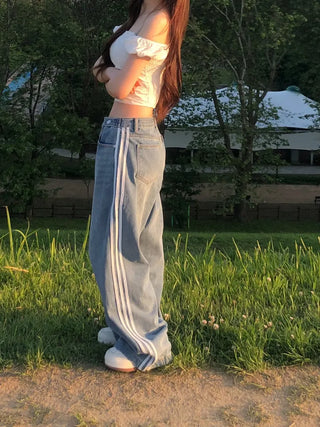 Sura Three-Stripe String Wide Denim Pants