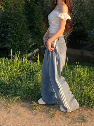 Sura Three-Stripe String Wide Denim Pants