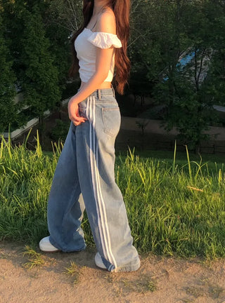 Sura Three-Stripe String Wide Denim Pants