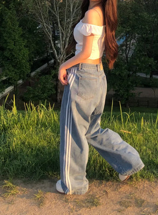 Sura Three-Stripe String Wide Denim Pants