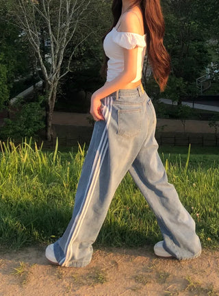 Sura Three-Stripe String Wide Denim Pants