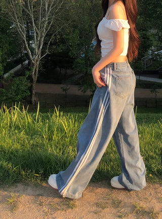 Sura Three-Stripe String Wide Denim Pants