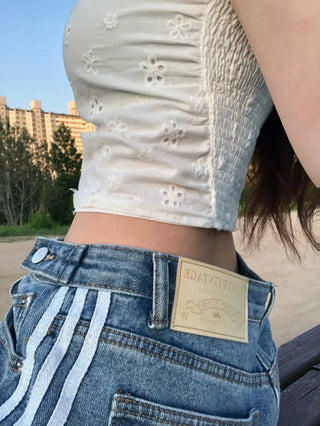 Sura Three-Stripe String Wide Denim Pants