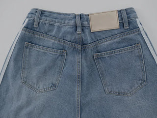 Sura Three-Stripe String Wide Denim Pants