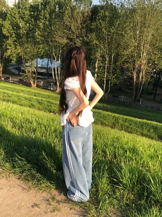 Sura Three-Stripe String Wide Denim Pants