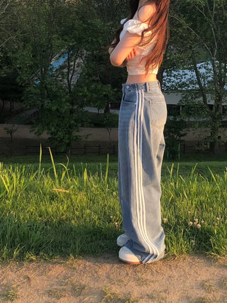 Sura Three-Stripe String Wide Denim Pants