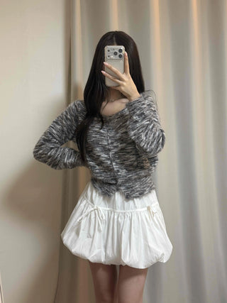 Round Neck Mixed Color Knit Crop Cardigan