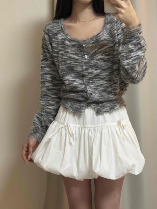 Round Neck Mixed Color Knit Crop Cardigan