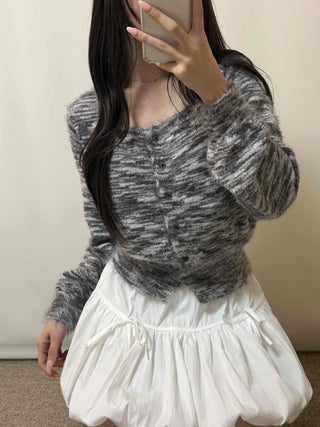 Round Neck Mixed Color Knit Crop Cardigan