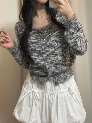 Round Neck Mixed Color Knit Crop Cardigan