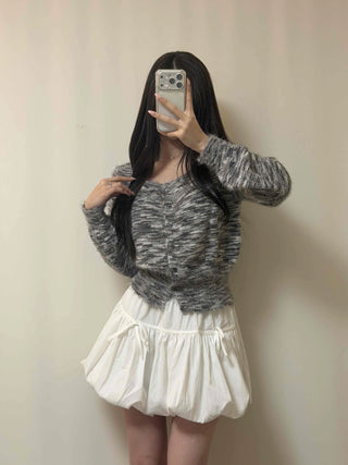 Round Neck Mixed Color Knit Crop Cardigan