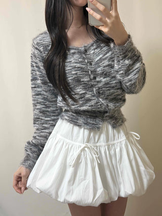 Round Neck Mixed Color Knit Crop Cardigan