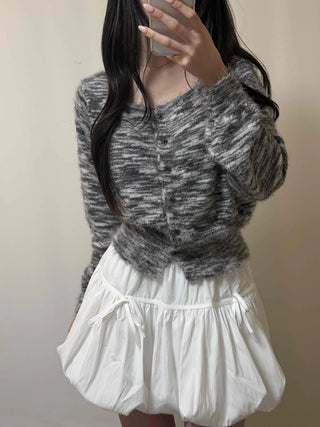 Round Neck Mixed Color Knit Crop Cardigan