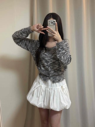 Round Neck Mixed Color Knit Crop Cardigan
