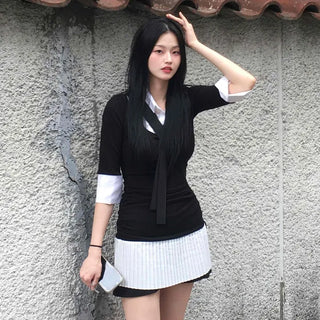 Prep Shirt Layered Short Rib Knit Dress Uncut-Trends Prep Shirt Layered Short Rib Knit Dress Uncut-Trends
