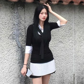 Prep Shirt Layered Short Rib Knit Dress