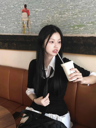 Prep Shirt Layered Short Rib Knit Dress