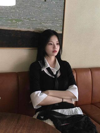 Prep Shirt Layered Short Rib Knit Dress