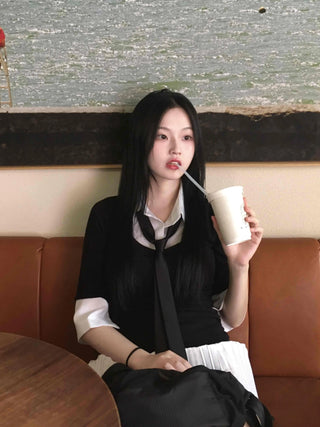 Prep Shirt Layered Short Rib Knit Dress