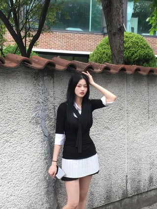 Prep Shirt Layered Short Rib Knit Dress